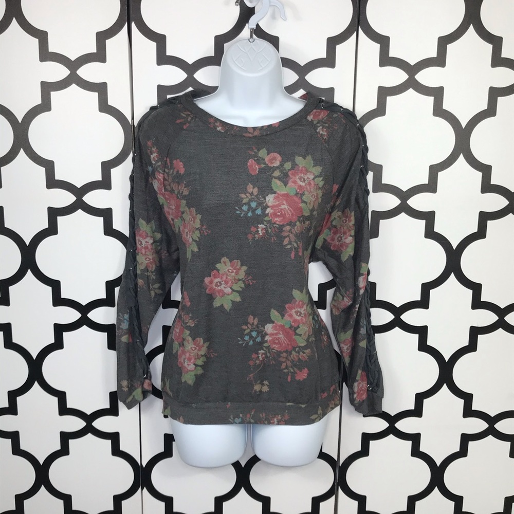 Available Gray Floral Sweater